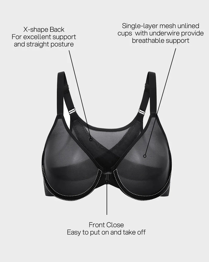 Front Closure Mesh Support Bra